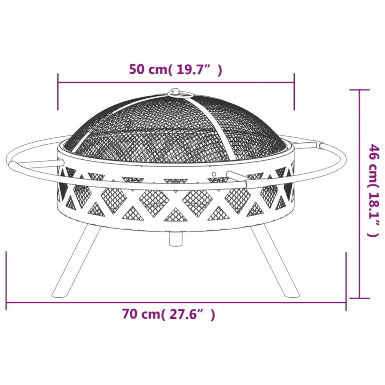 Posuda za vatru sa žaračem 70 cm XXL čelična