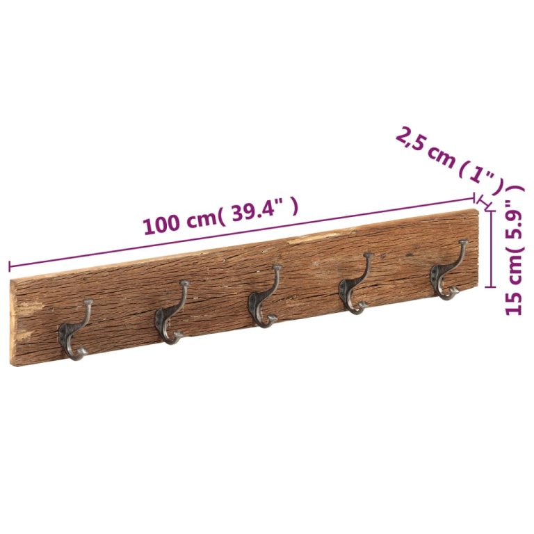 Vješalica za hodnik s 5 kuka 100x2,5x15 cm od obnovljenog drva