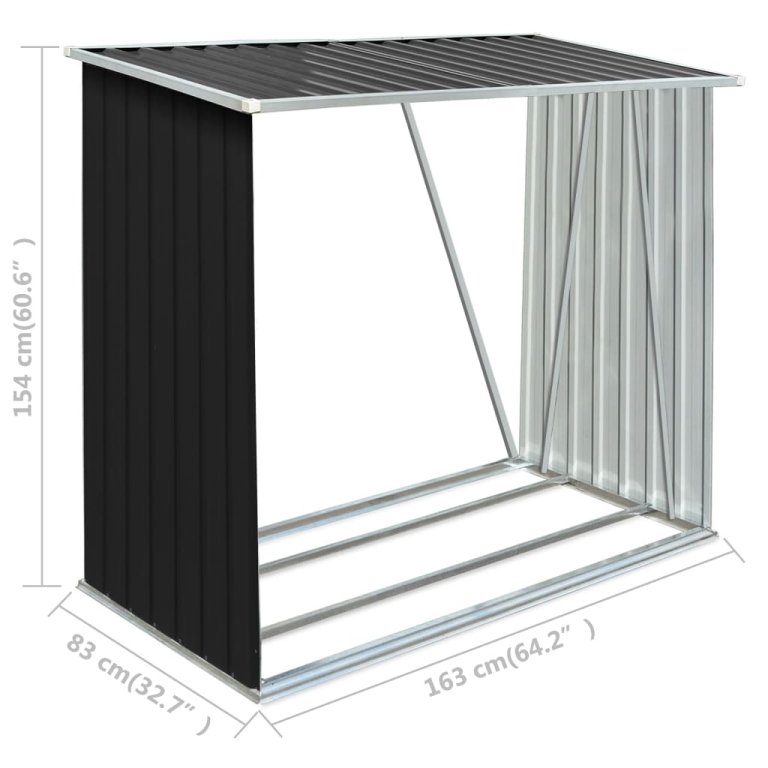 VidaXL Vrtna ostava za drva pocinčani čelik 163 x 83 x 154 cm antracit