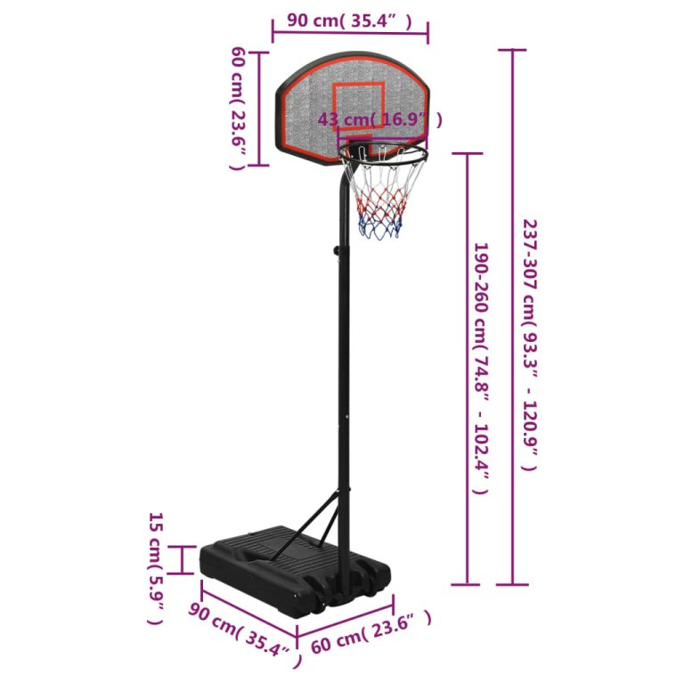 Košarkaški stalak crni 237 - 307 cm od polietilena