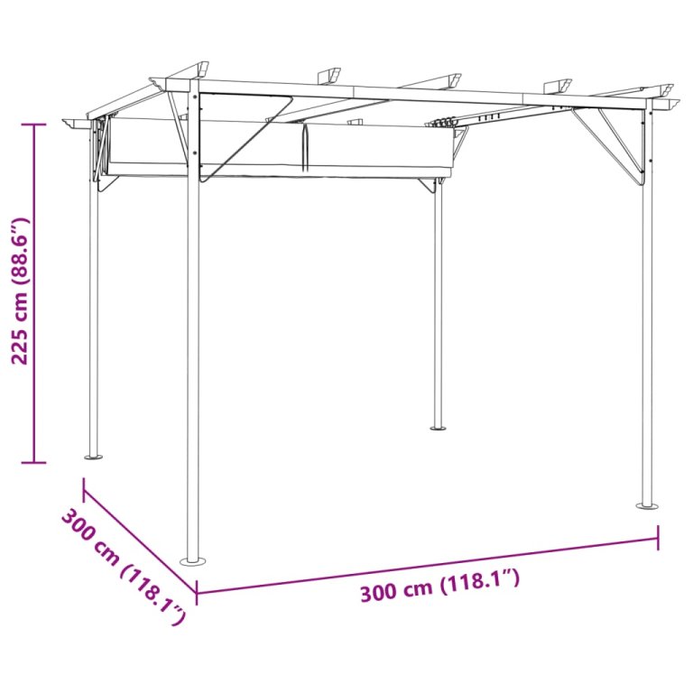 Pergola s pomičnim krovom krem bijela 3 x 3 m čelična