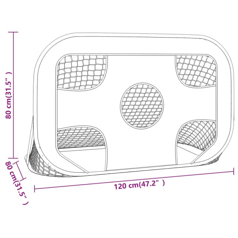 Nogometna mreža za gol s metom 120 x 80 x 80 cm poliester