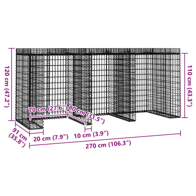 Gabionski zid za kantu za smeće 270x91x120 cm pocinčano željezo