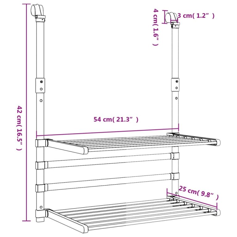 Stalak za sušenje za balkon 54 x 25 x 42 cm aluminijski