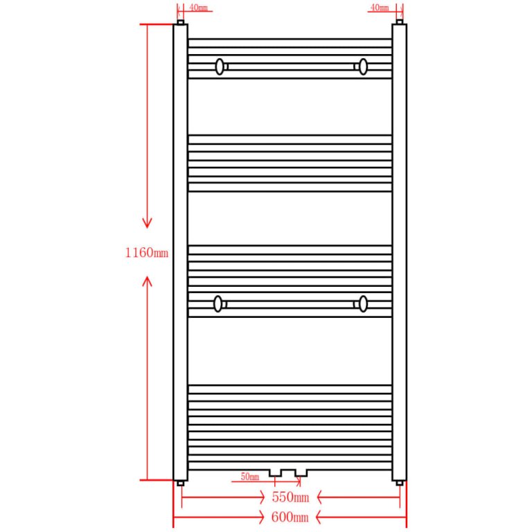 Crni kupaonski radijator za centralno grijanje ravni 600 x 1160 mm