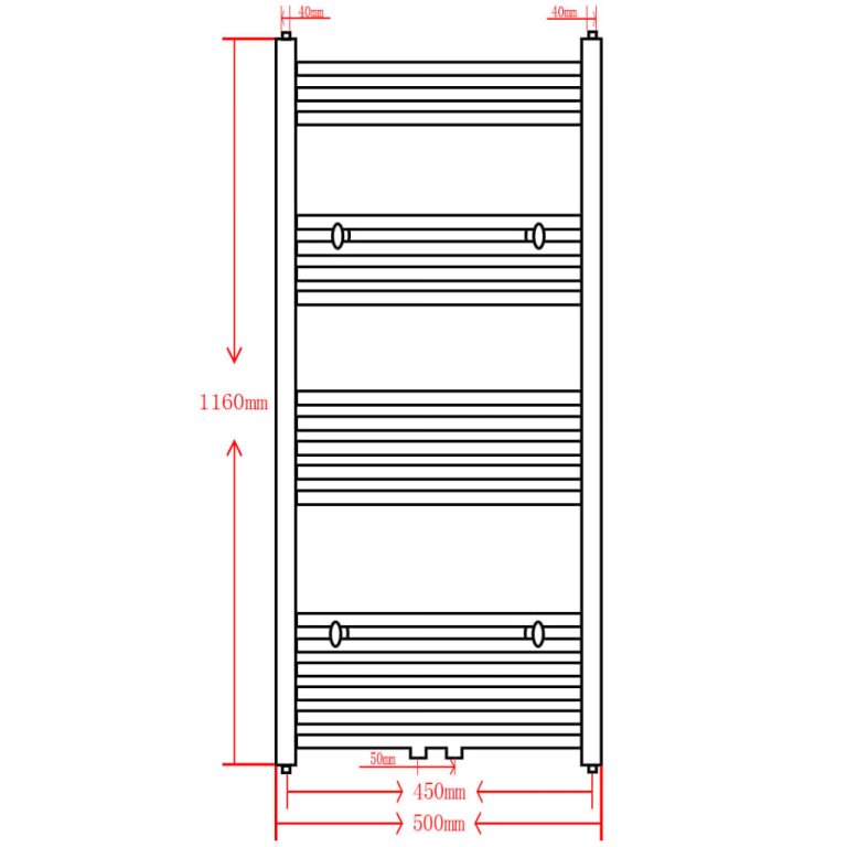 Crni kupaonski radijator za centralno grijanje zaobljeni 500 x 1160 mm