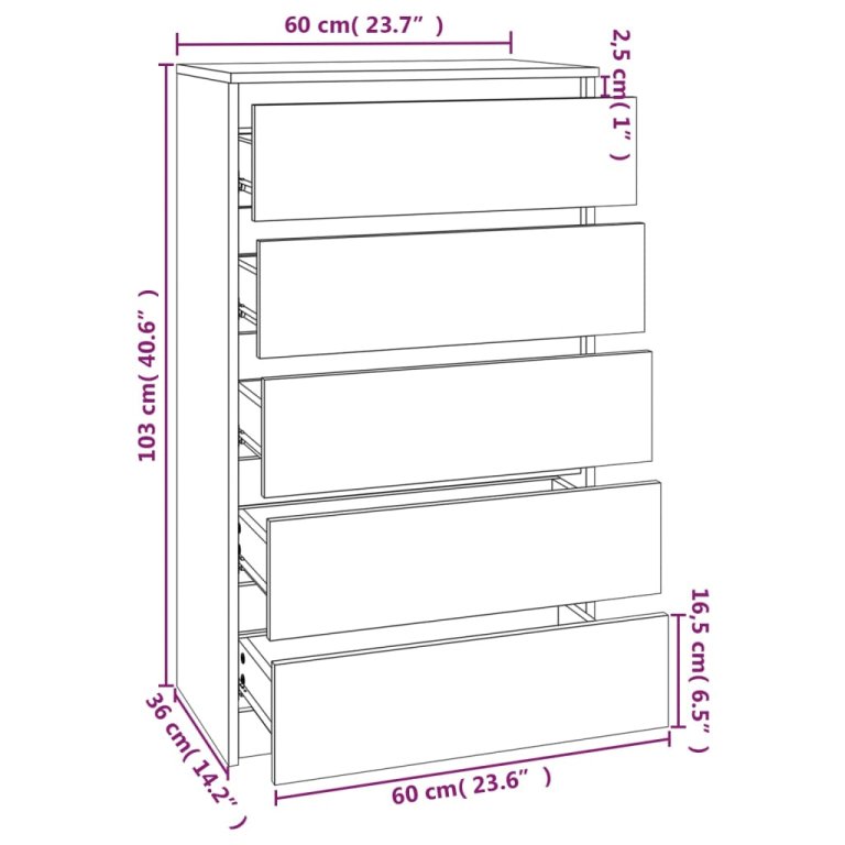 Ladičar boja dimljenog hrasta 60x36x103 cm konstruirano drvo