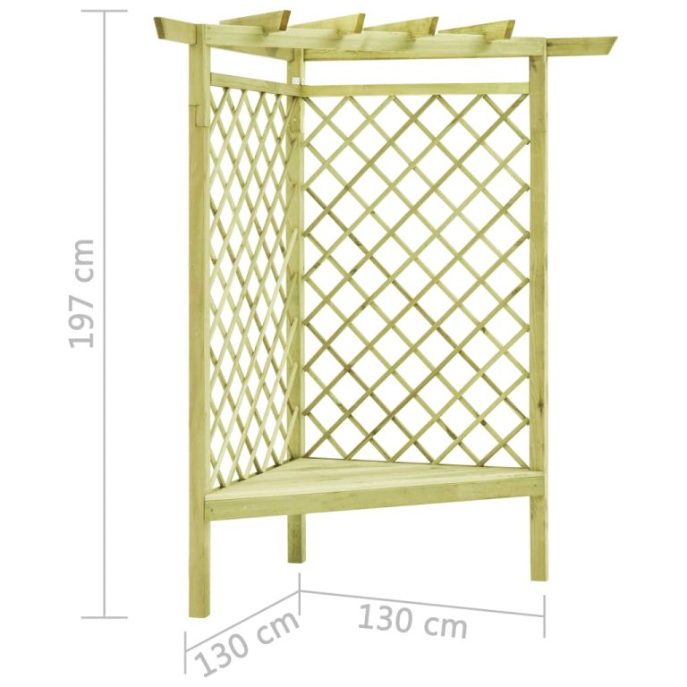 Kutna pergola s klupom 130 x 130 x 197 cm impregnirana borovina