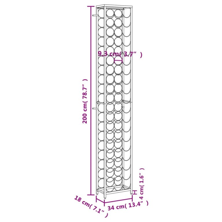 Stalak za vino za 57 boca crni 34 x 18 x 200 cm kovano željezo