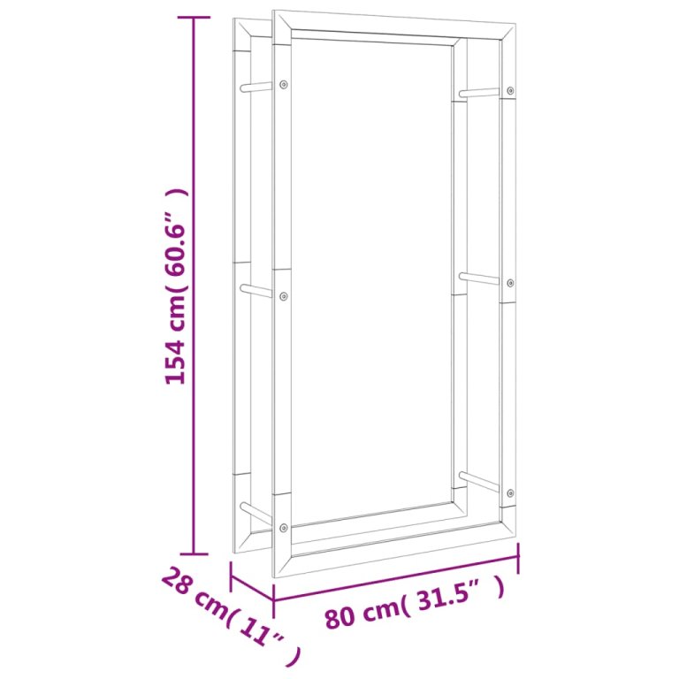 Stalak za drva za ogrjev 80x28x154 cm od nehrđajućeg čelika