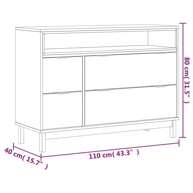 Ladičar FLAM 110 x 40 x 80 cm od masivne borovine