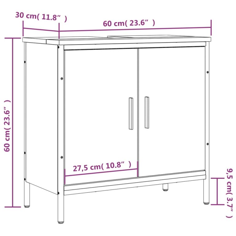 Ormarić za umivaonik crni 60 x 30 x 60 cm konstruirano drvo