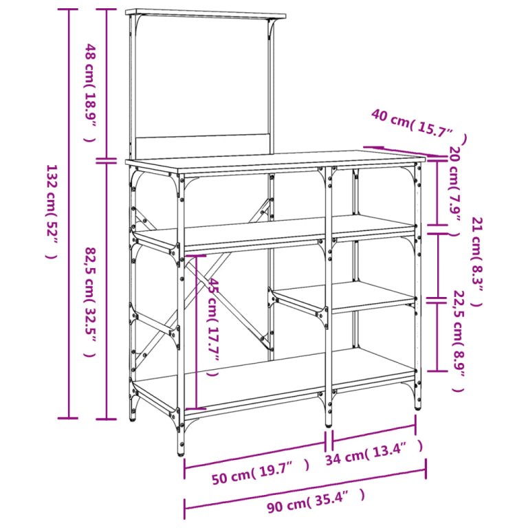 Pekarski stalak crni 90 x 40 x 132 cm konstruirano drvo i metal