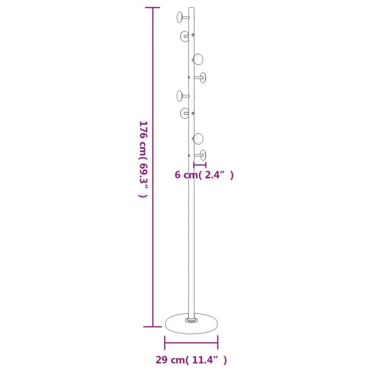 Stalak za kapute crni 176 cm od željeza obloženog prahom