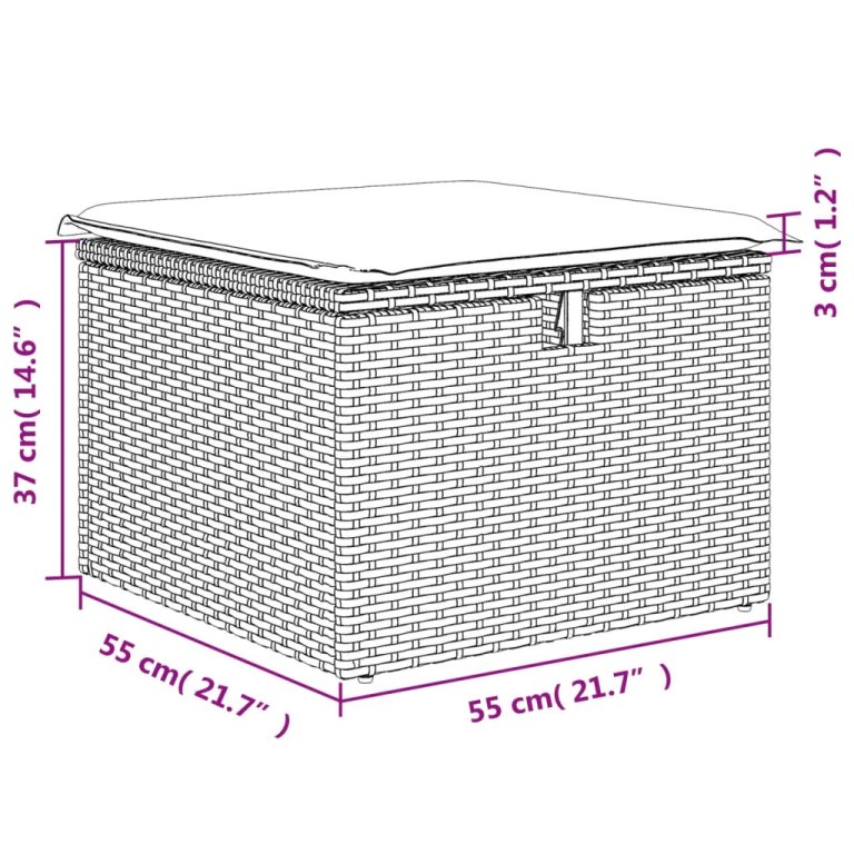 Vrtni tabure s jastukom smeđi 55 x 55 x 37 cm od poliratana