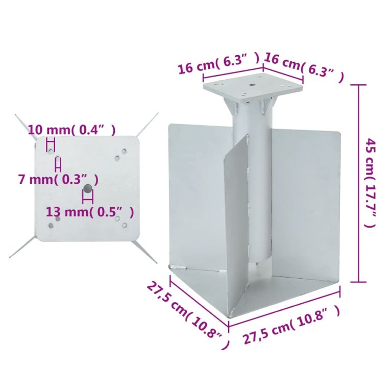 Ukopana baza za suncobran srebrna 27,5 x 27,5 x 45 cm čelična