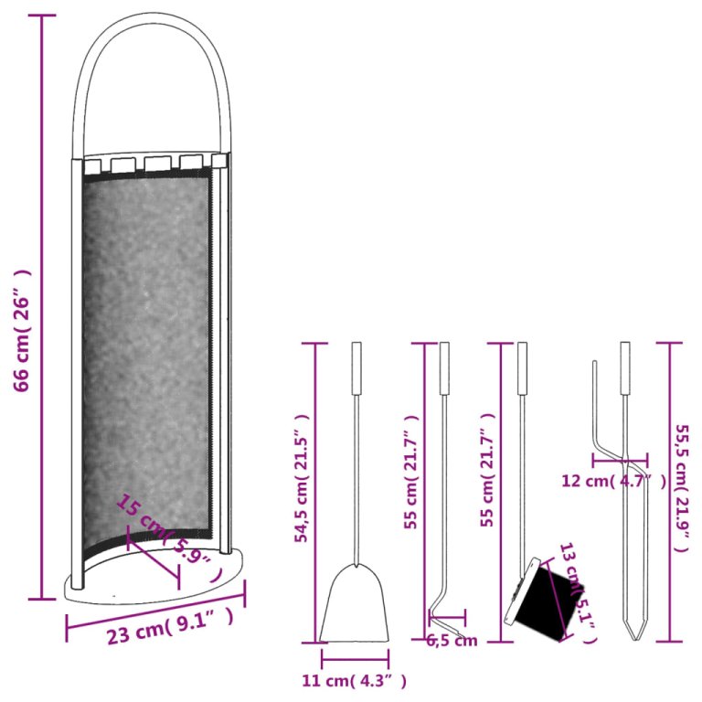 5-dijelni set alata za kamin 23 x 15 x 66 cm čelični