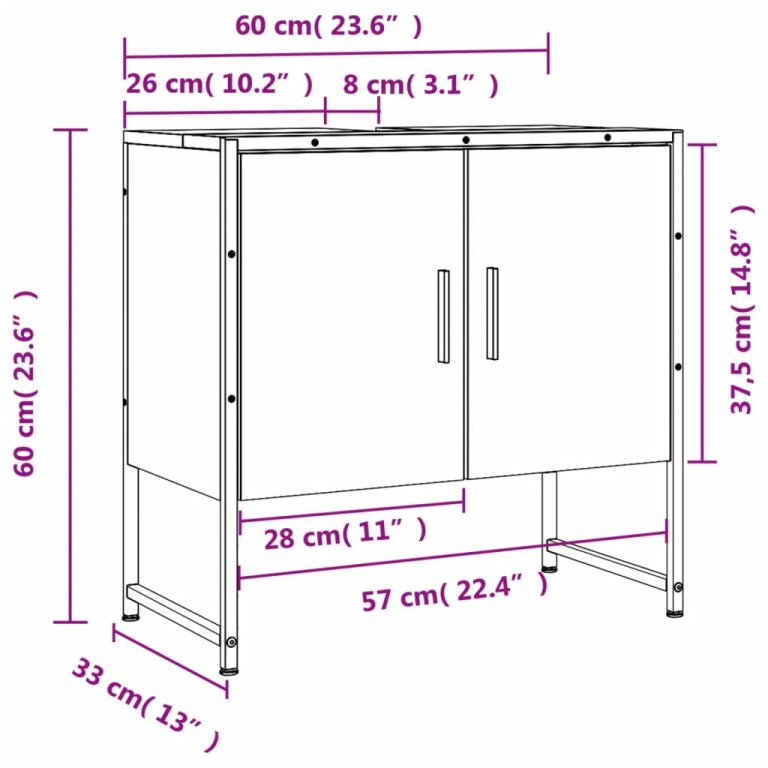 Ormarić za umivaonik boja hrasta 60x33x60 cm konstruirano drvo