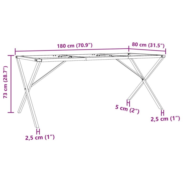 Noge za blagovaonski stol X-oblika 180x80x73cm lijevano željezo