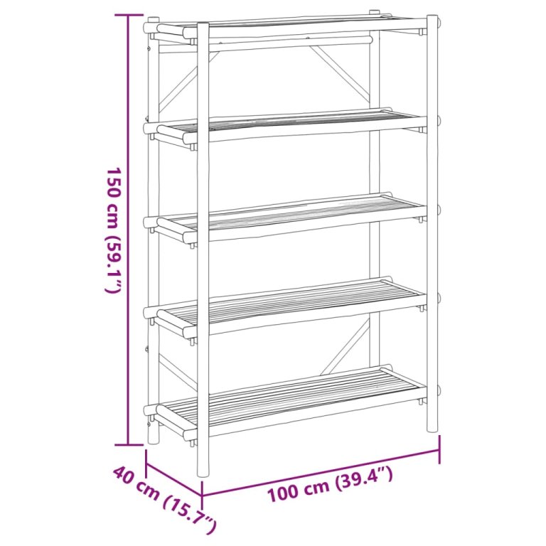 Polica s 5 razine 100x40x150 cm od bambusa