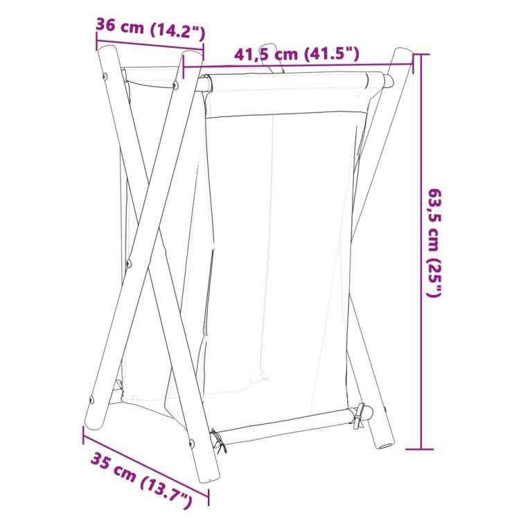 Košara za rublje krem bijela 41,5 x 36 x 63,5 cm od bambusa