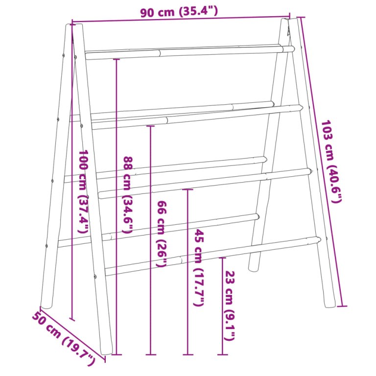 Dvostruke ljestve za ručnike s 4 prečke 90x50x100 cm od bambusa