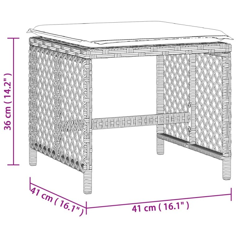 Vrtni taburei s jastucima 4 kom 41x41x36 cm od poliratana