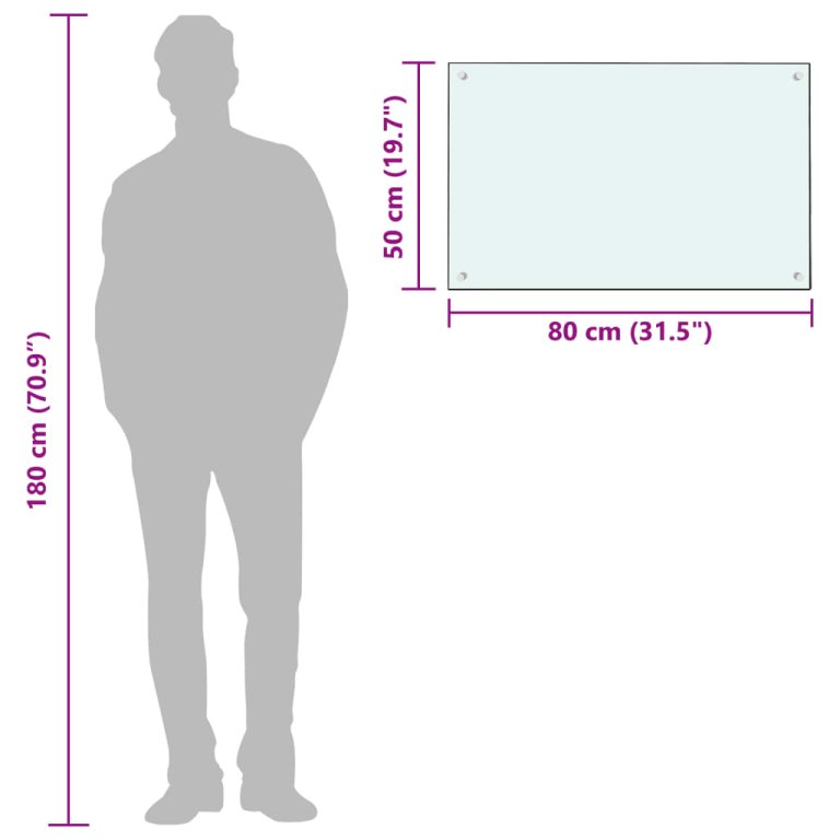 Kuhinjska zaštita od prskanja bijela 80 x 50 cm kaljeno staklo