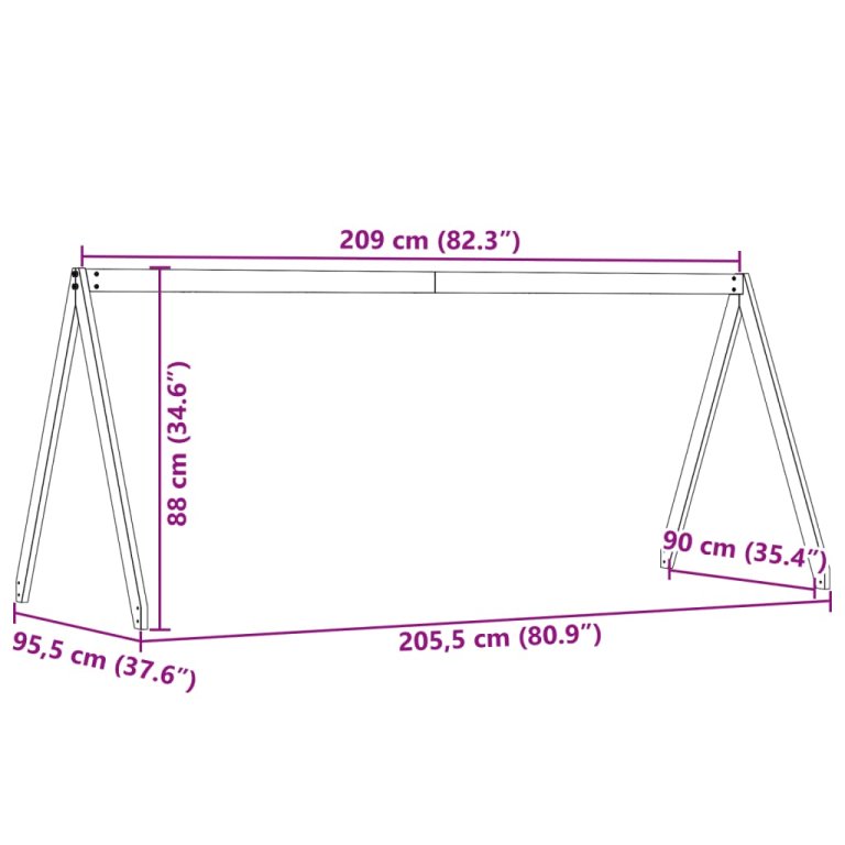 Krov za dječji krevet 209 x 95,5 x 88 cm od masivne borovine