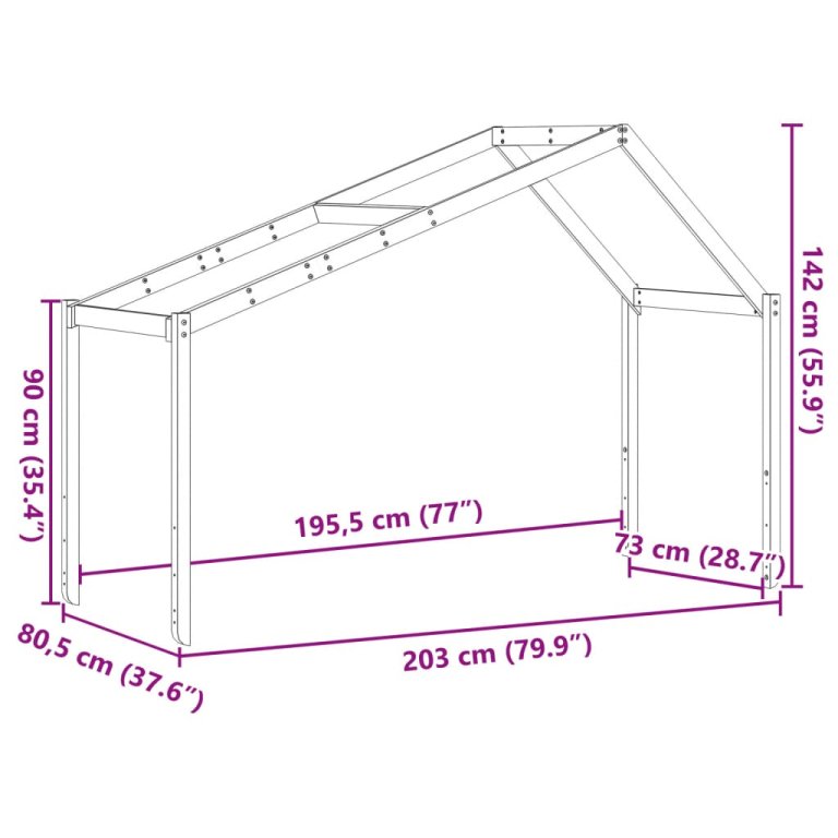 Krov za dječji krevet bijeli 203x80,5x142 cm masivna borovina