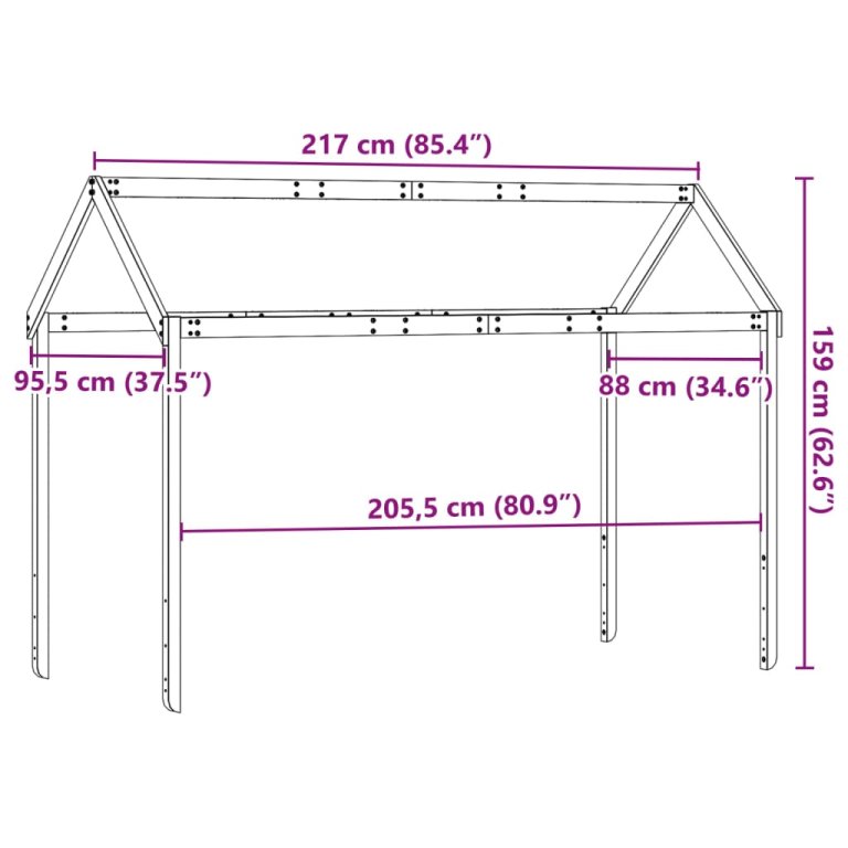 Krov za dječji krevet bijeli 217x95,5x159 cm masivna borovina