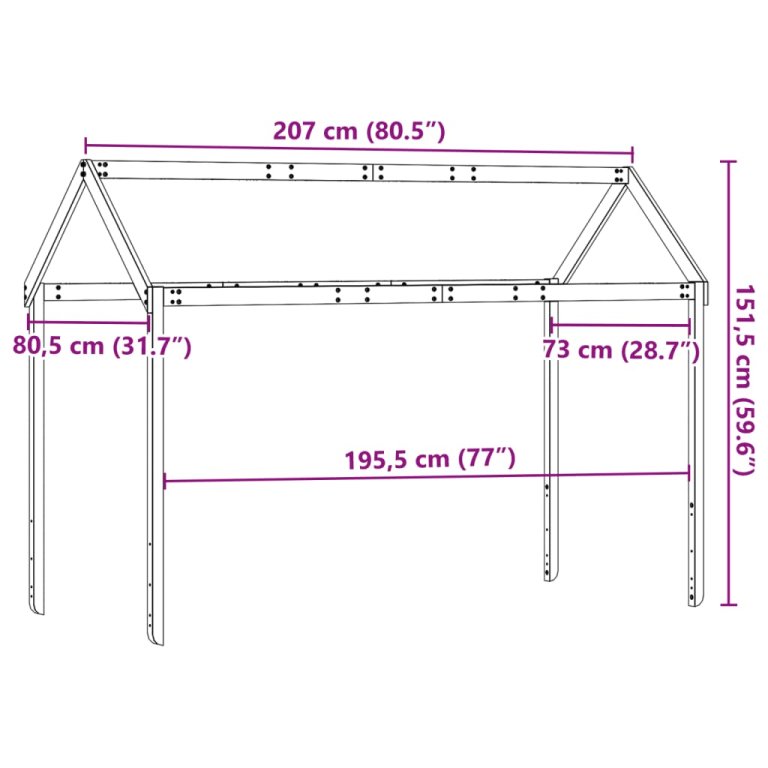 Krov za dječji krevet 207 x 80,5 x 151,5 cm od masivne borovine