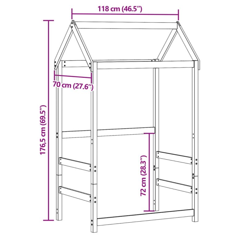 Krov za dječji krevet bijeli 118x70x176,5 cm masivna borovina