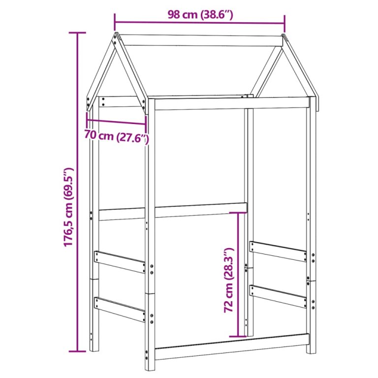 Krov za dječji krevet bijeli 98x70x176,5 cm masivna borovina