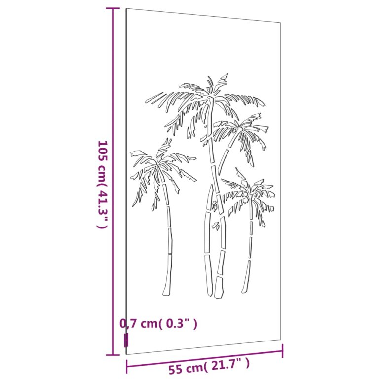 Vrtni zidni ukras 105 x 55 cm čelik COR-TEN s uzorkom palme