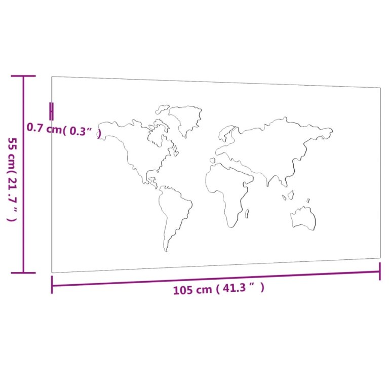 Vrtni zidni ukras 105x55 cm čelik COR-TEN uzorak karte svijeta