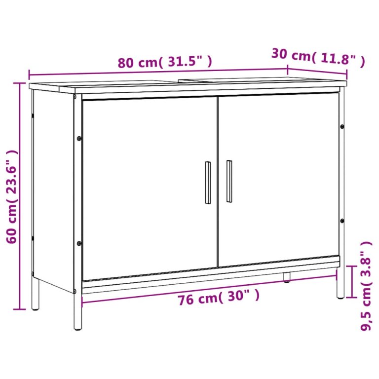 Ormarić za umivaonik crni 80 x 30 x 60 cm konstruirano drvo