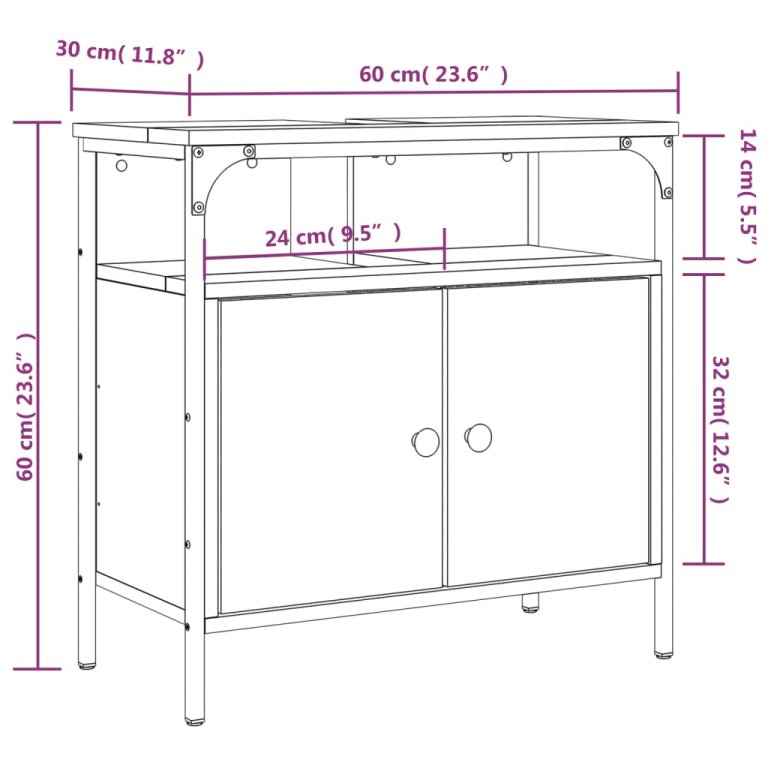 Ormarić za umivaonik boja hrasta 60x30x60 cm konstruirano drvo