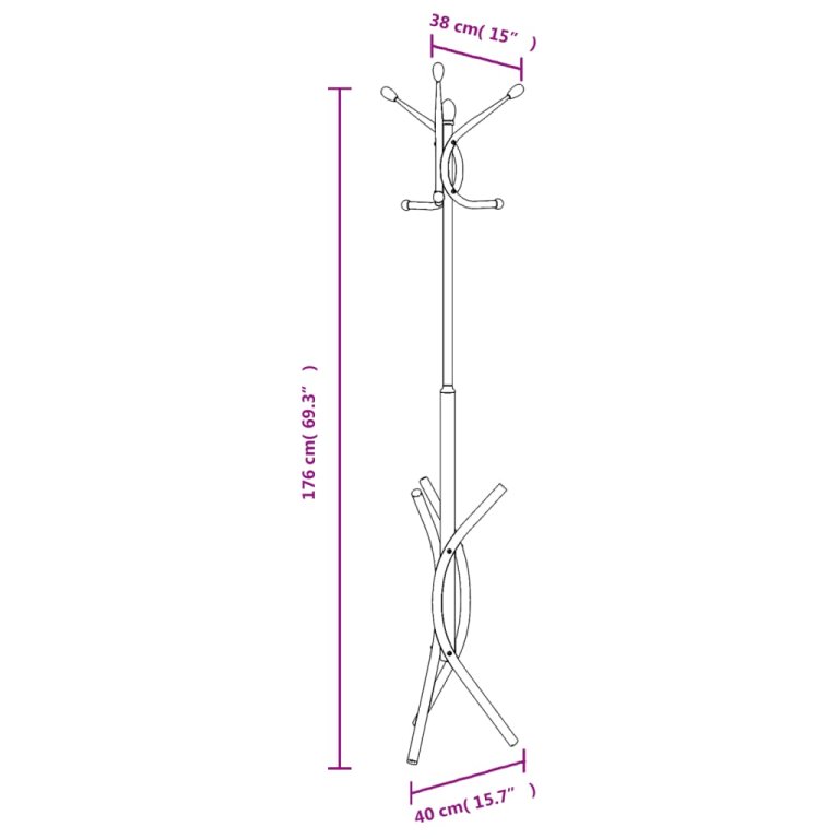 Stalak za kapute crni 176 cm od željeza obloženog prahom