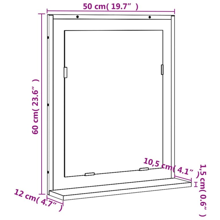 Kupaonsko ogledalo s policom boja hrasta 50 x 12 x 60 cm drveno