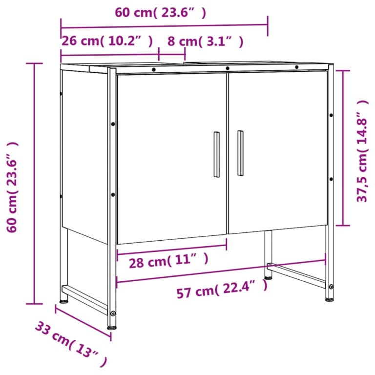 Ormarić za umivaonik boja dimljenog hrasta 60x33x60 cm drveni