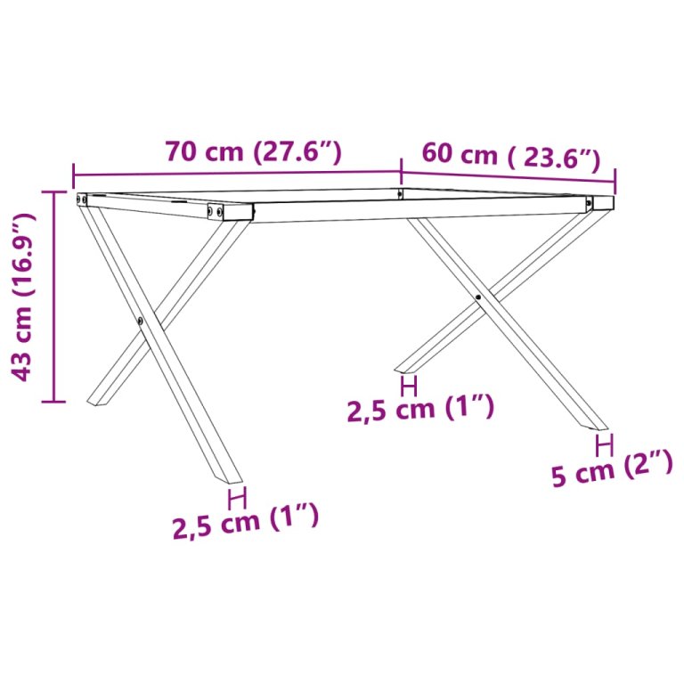 Noge za stolić za kavu s X-oblikom 70x60x43 cm lijevano željezo