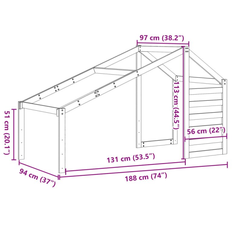 Krov za dječji krevet bijeli 188 x 97 x 113 cm masivna borovina