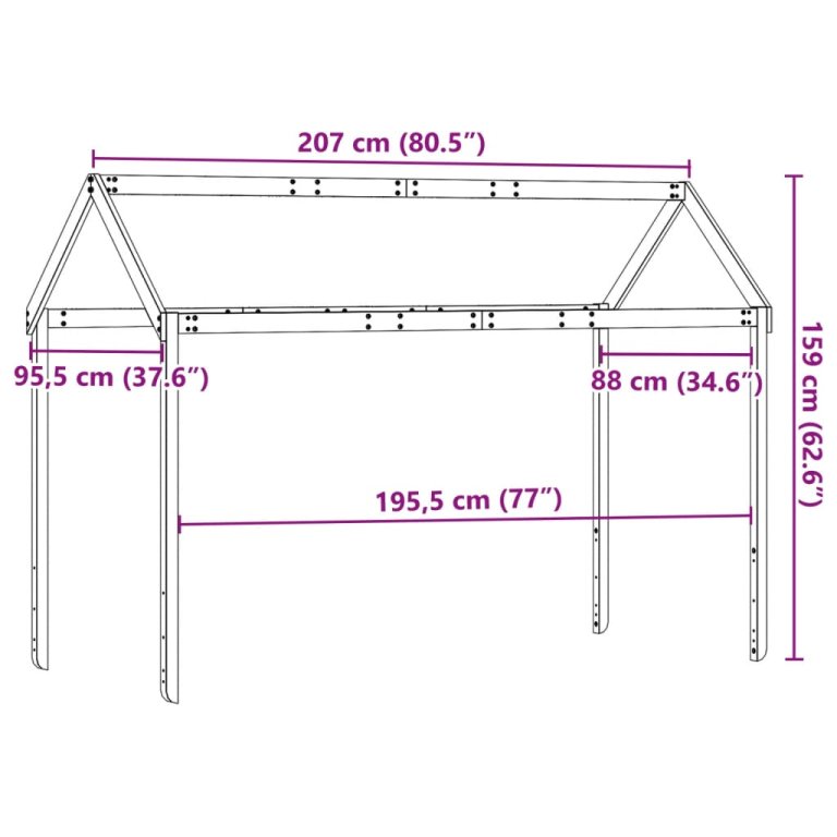 Krov za dječji krevet 207 x 95,5 x 159 cm od masivne borovine