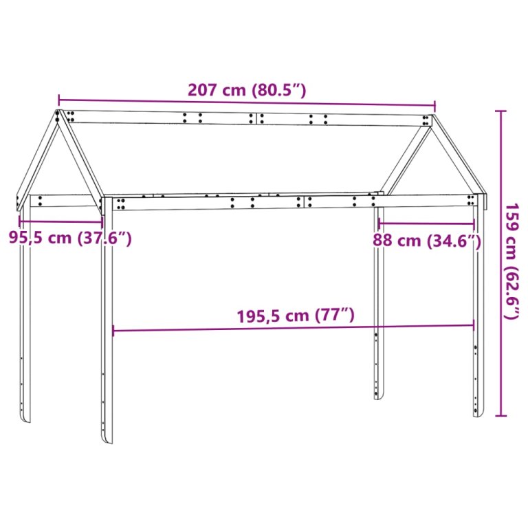 Krov za dječji krevet voštano smeđi 207x95,5x159 cm borovina