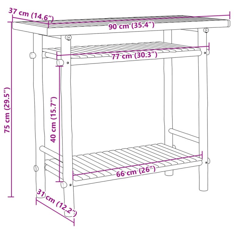 Konzolni stol 90 x 37 x 75 cm od bambusa