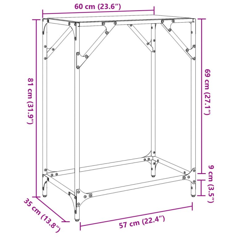 Stolić s prozirnom staklenom površinom 60x35x81 cm čelik