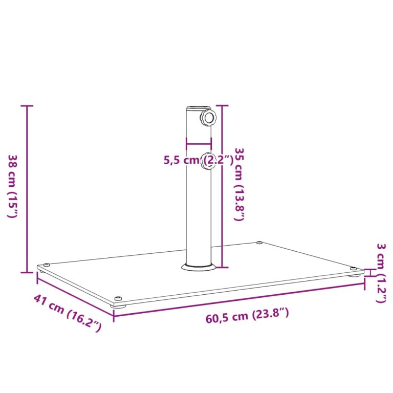 Baza suncobrana za stupove Ø 32/38/48 mm 15 kg pravokutna