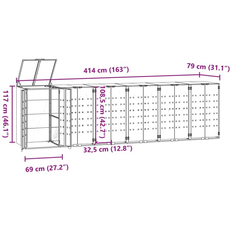 Spremište za 6 kante za otpad antracit 414x79x117 cm čelično