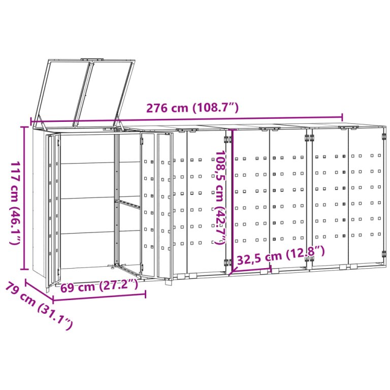 Spremište za 4 kante za otpad antracit 276x79x117 cm čelično